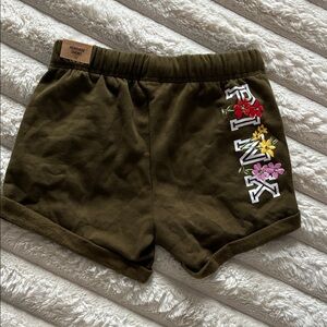 PINK Victoria's Secret Olive Green Knit Shorts with Floral PINK Logo